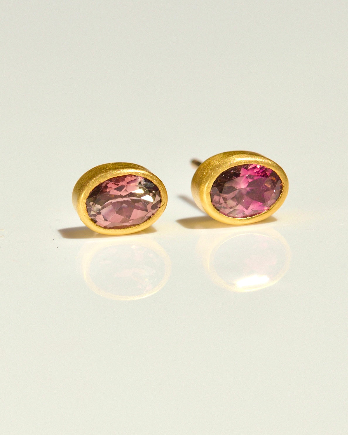 "After Dinner" Gold and Watermelon Tourmaline Studs