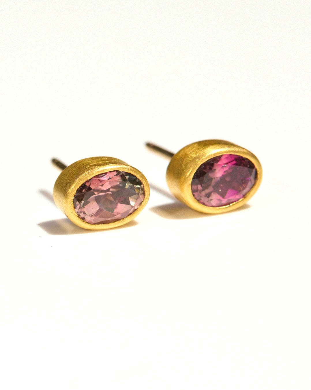 "After Dinner" Gold and Watermelon Tourmaline Studs
