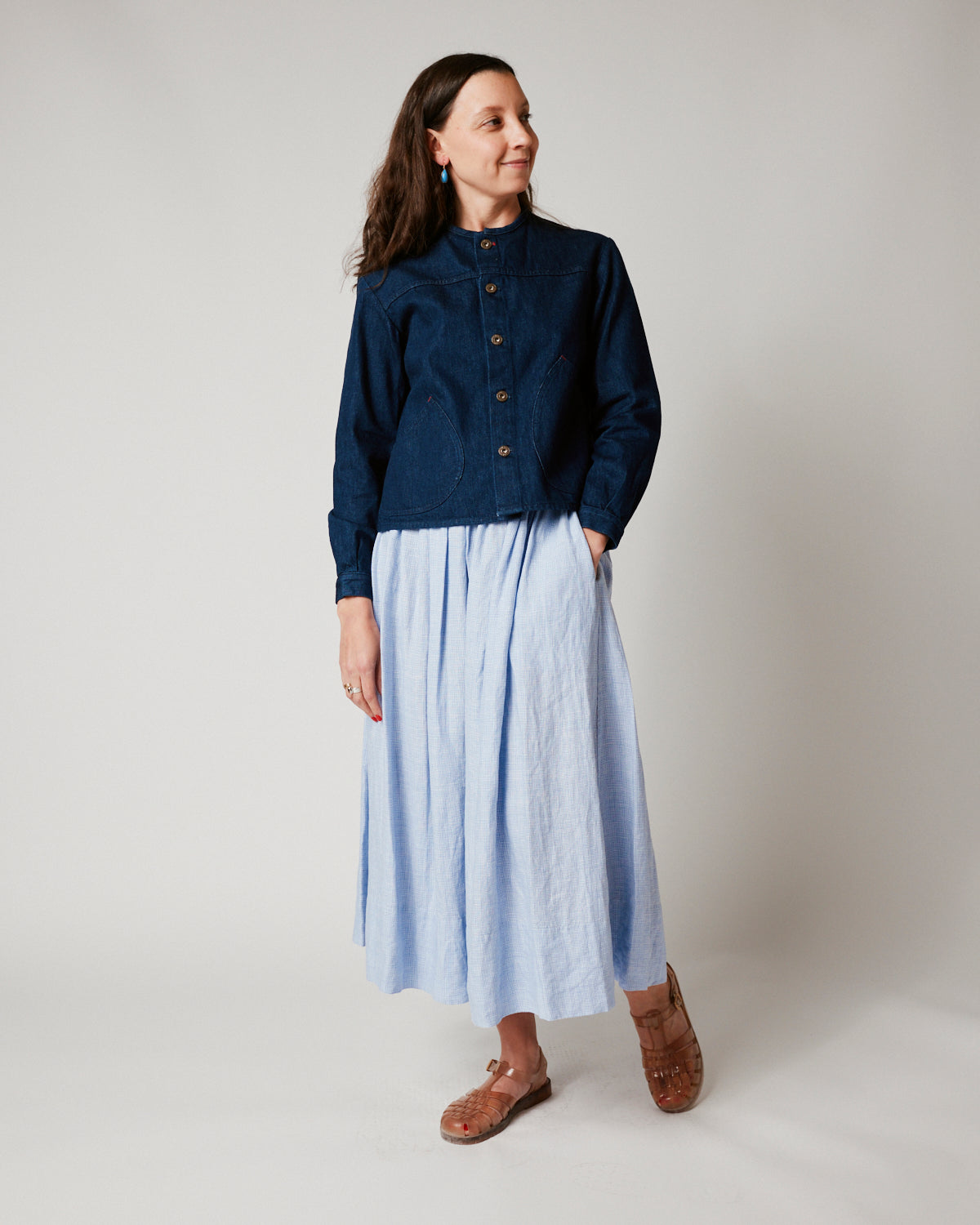 Light Blue Linen Check Skirt