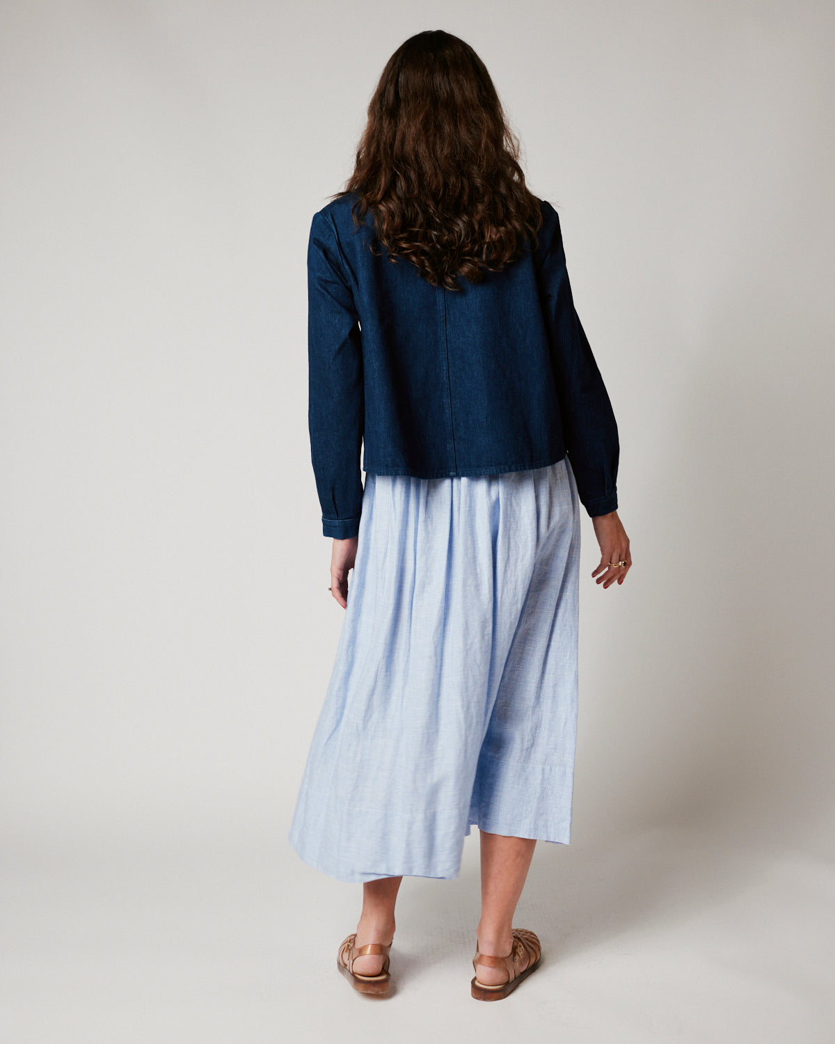 Light Blue Linen Check Skirt