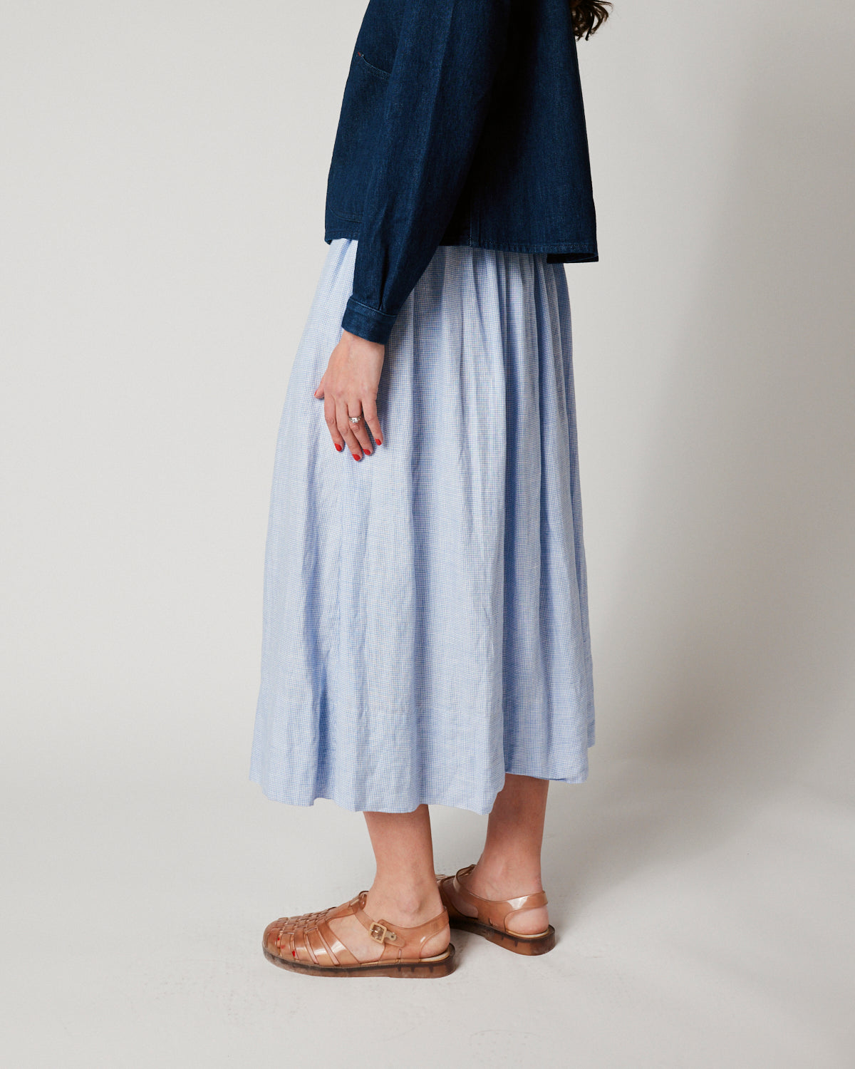 Light Blue Linen Check Skirt