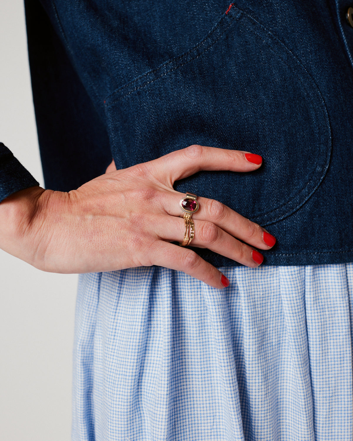 Light Blue Linen Check Skirt