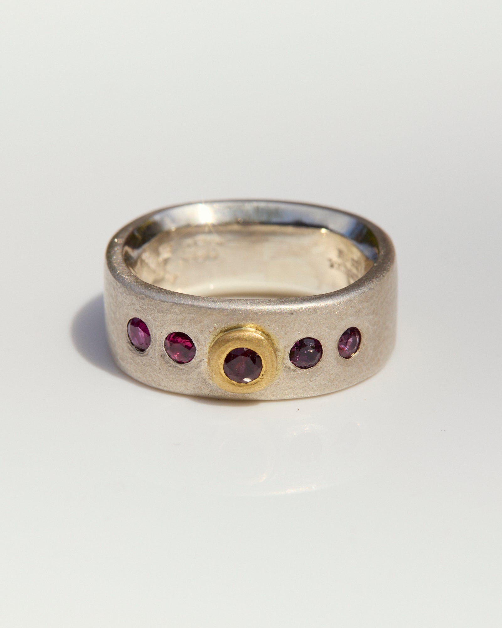 Heavy Silver Band with Ruby, Garnet and Gold