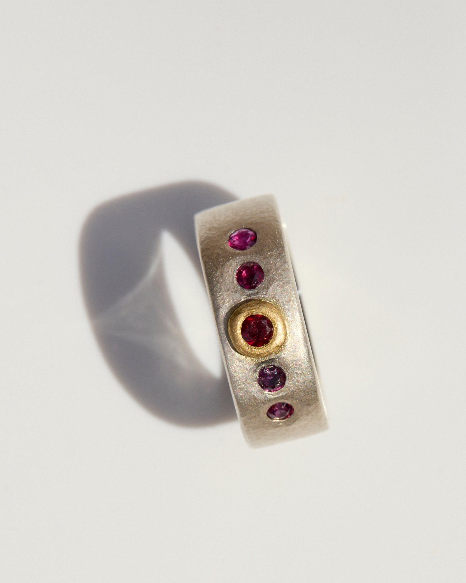Heavy Silver Band with Ruby, Garnet and Gold