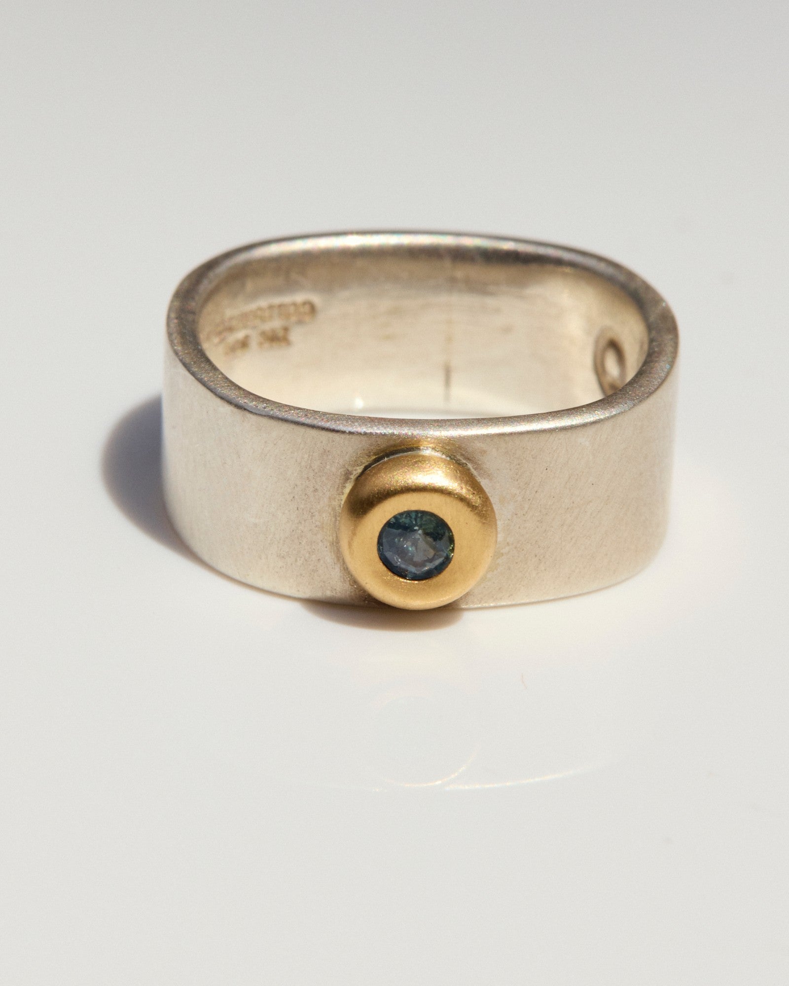 Teal Sapphire, 22k Gold & Sterling Silver Ring
