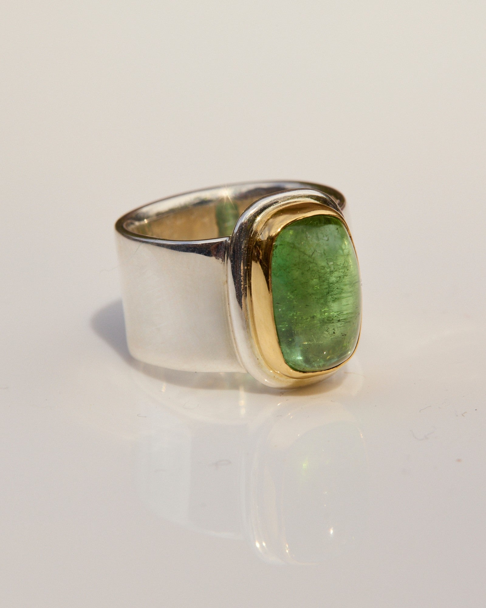 Green Tourmaline Ring with 22k Gold & Sterling Silver