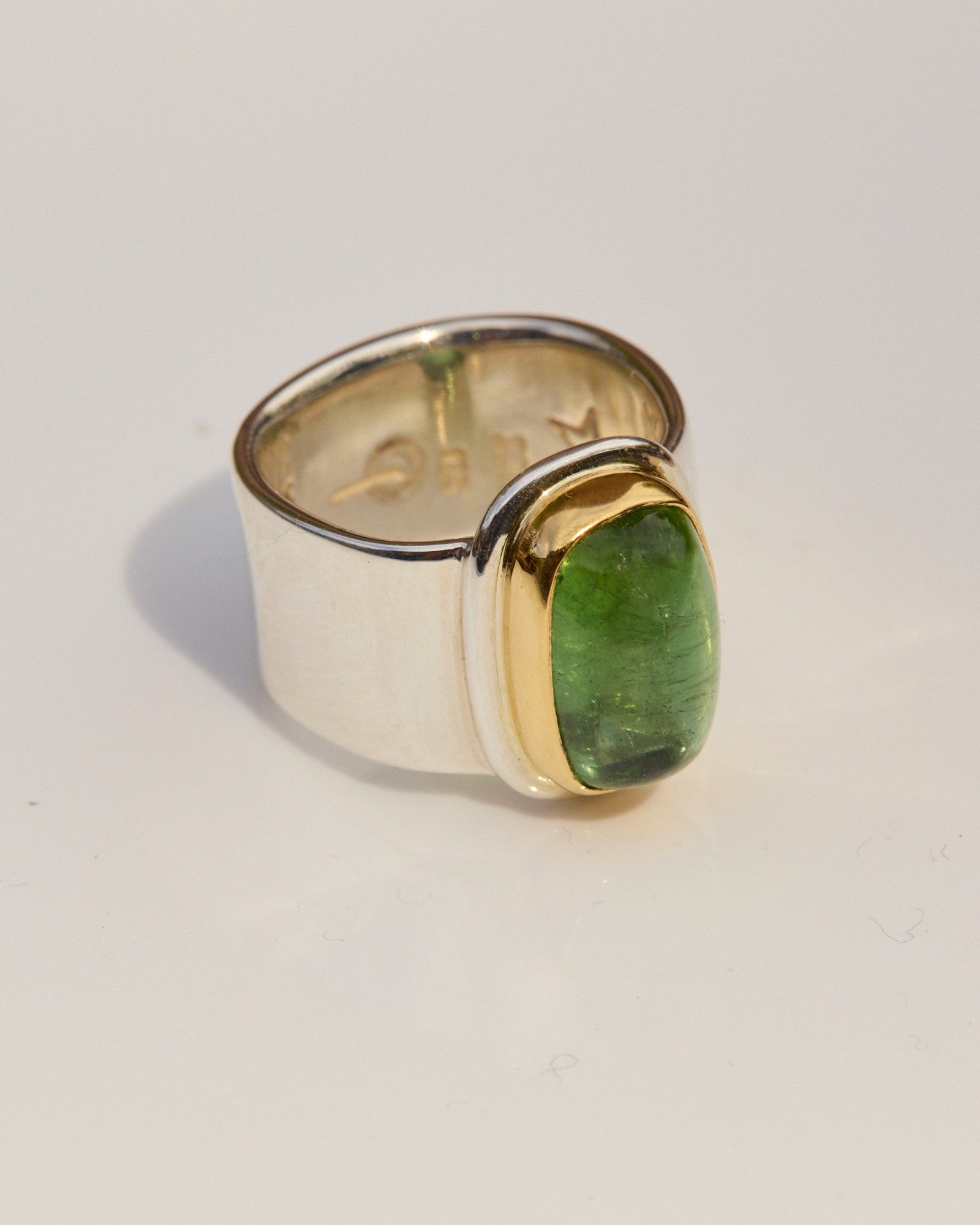 Green Tourmaline Ring with 22k Gold & Sterling Silver