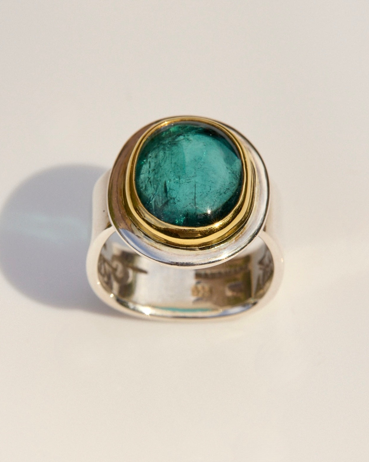 Indocolite Tourmaline Ring with 22k Gold & Sterling Silver