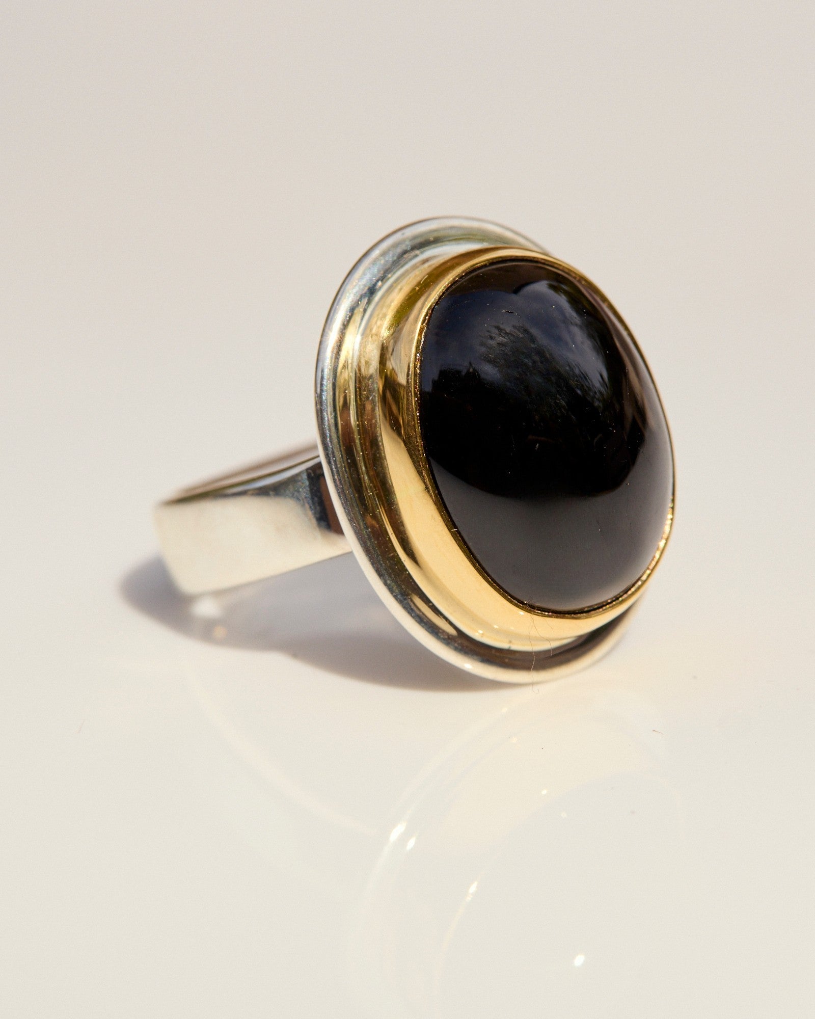 Black Tourmaline Ring with 22k Gold & Sterling Silver
