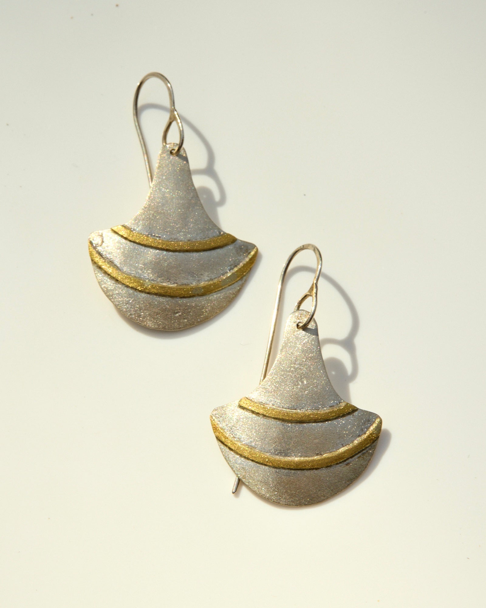 Shield Earrings in 22k Gold and Sterling Silver