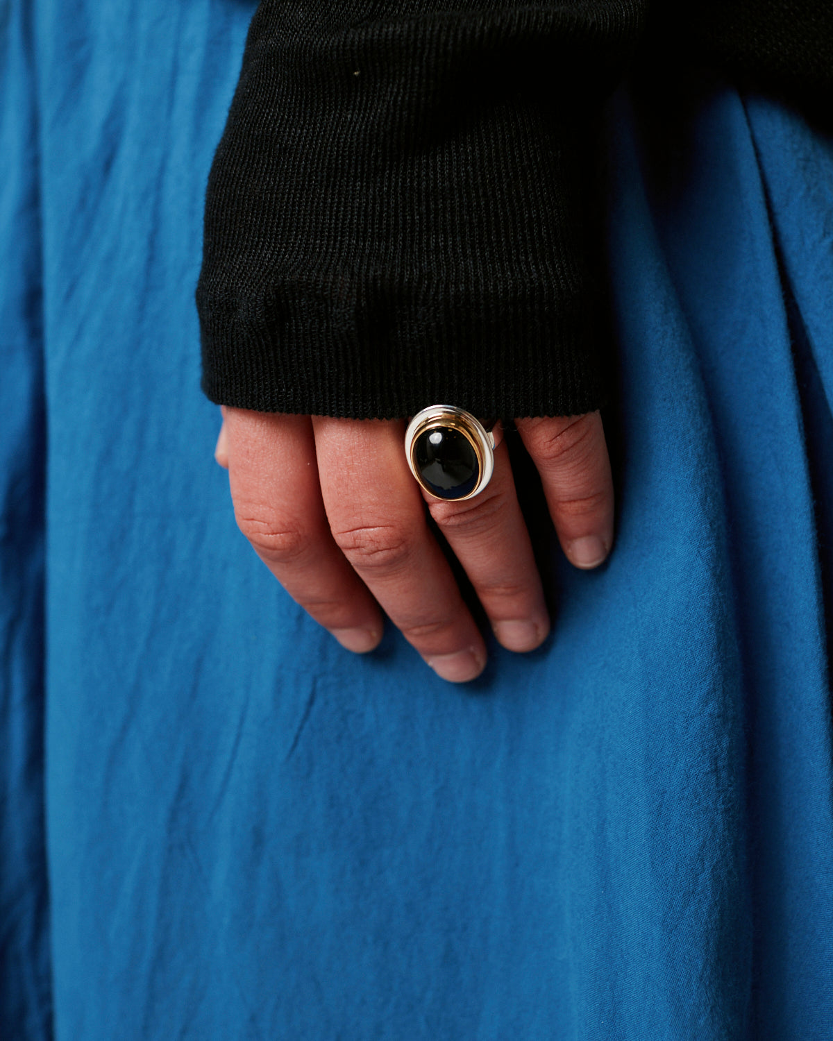 Black Tourmaline Ring with 22k Gold & Sterling Silver