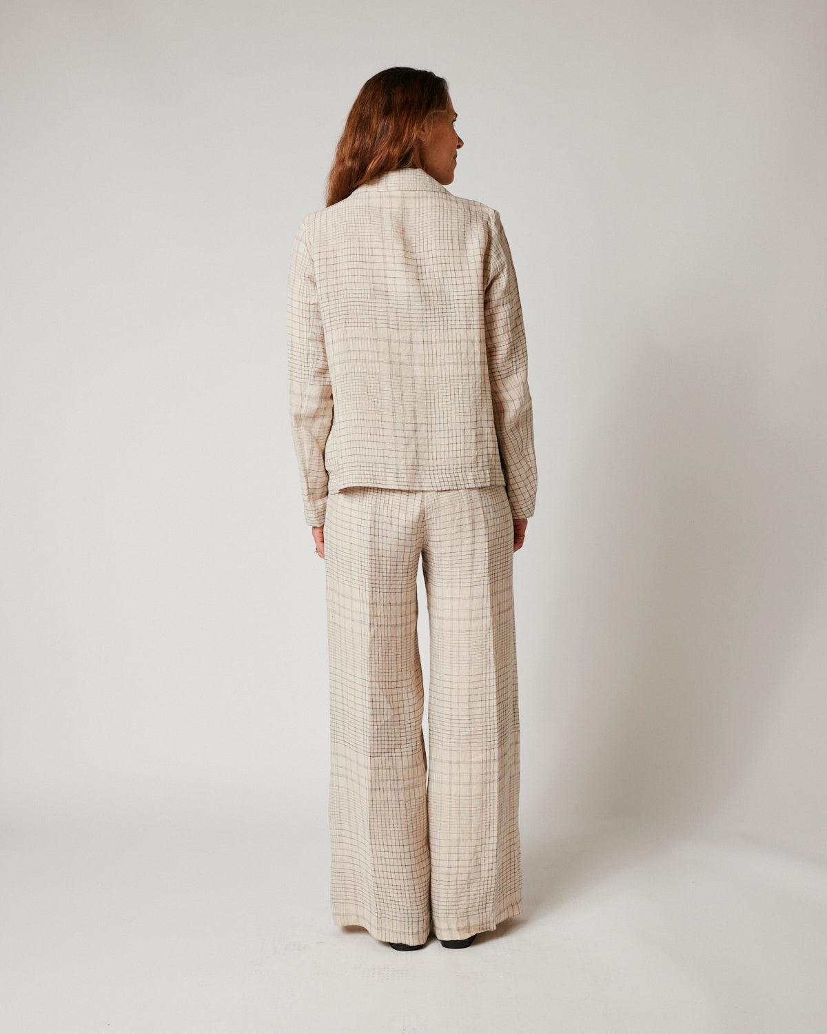 Votro Linen Check Jacket in Ecru and Blue