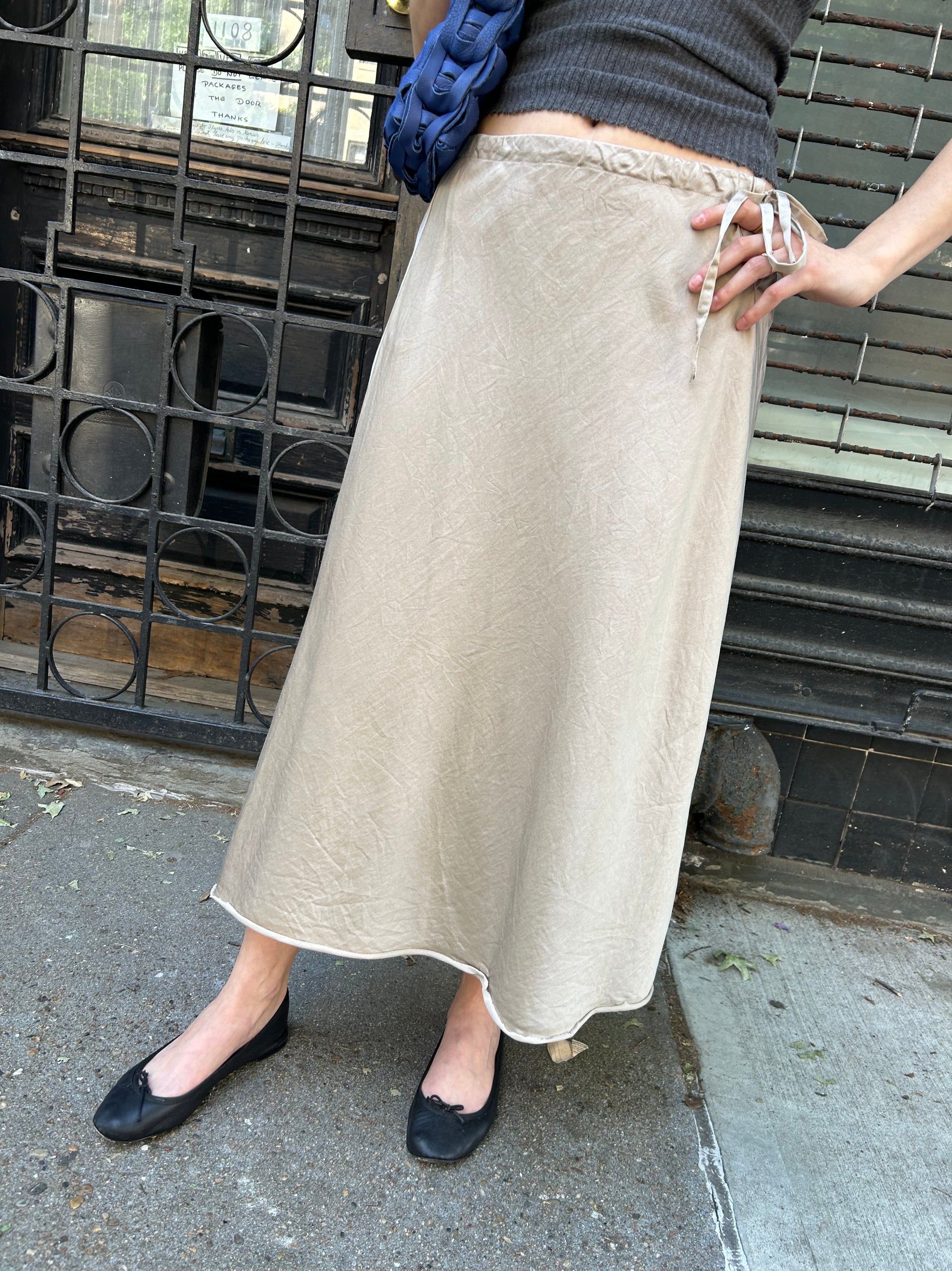 Bias-Cut Midi Skirt in Shadow Silk