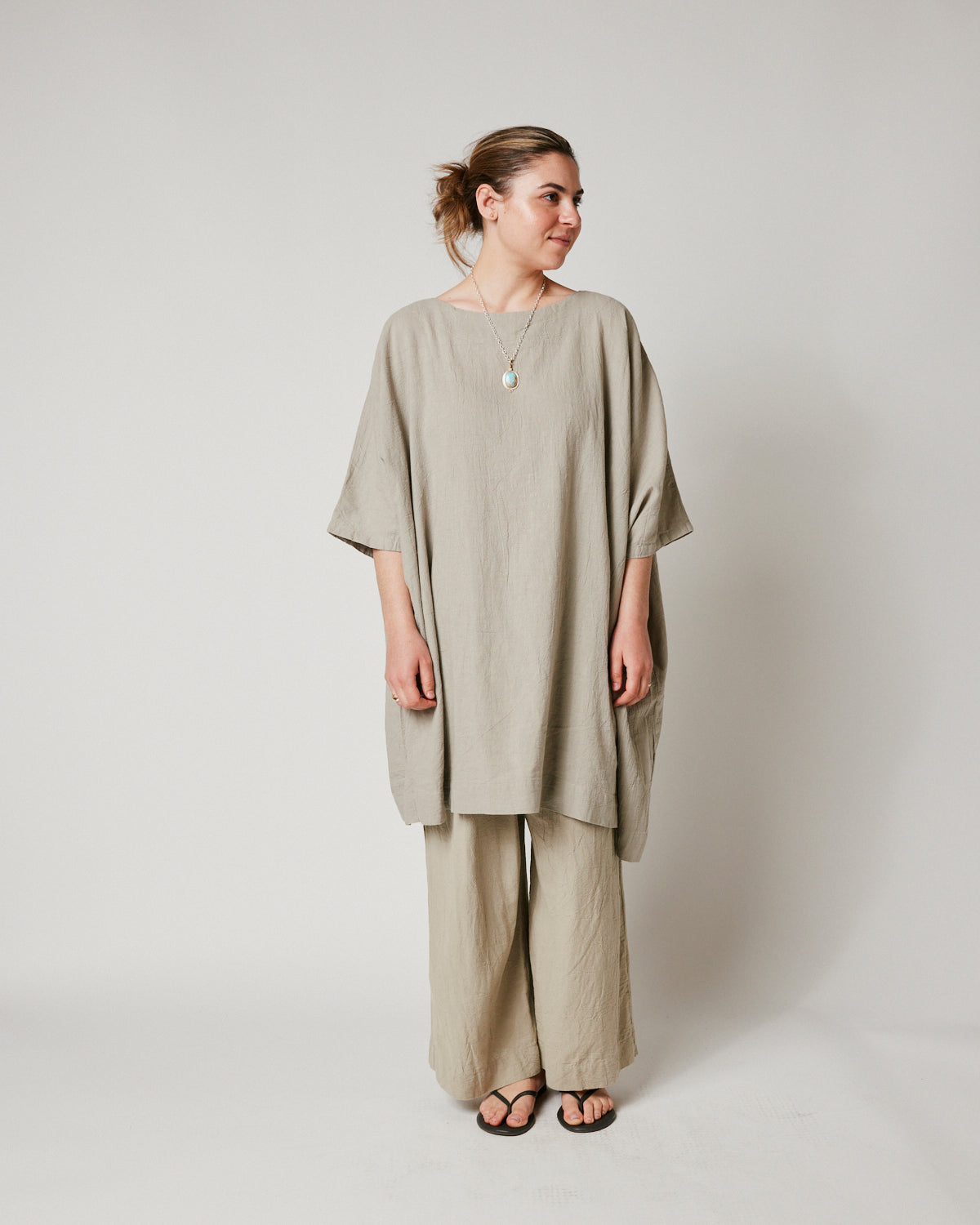 Coarse Cotton Box Dress in Oatmeal