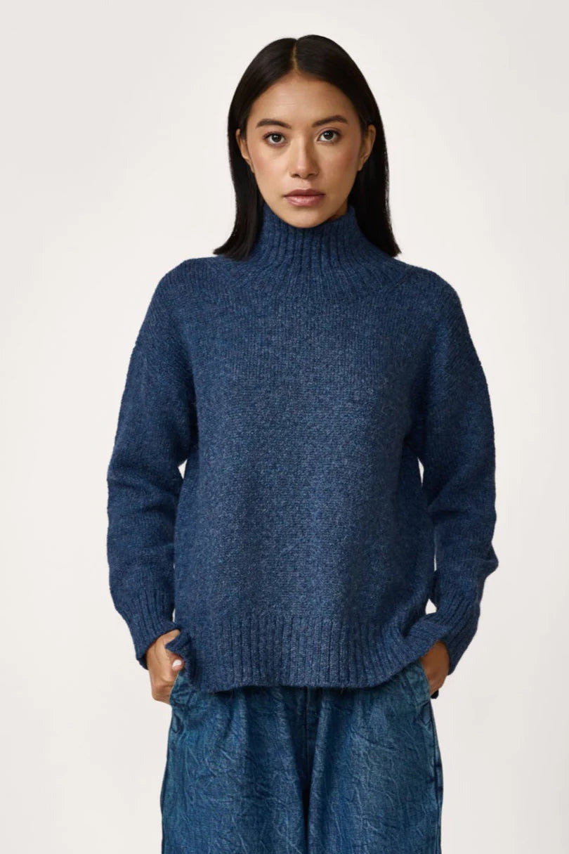 Totto Mock Turtleneck Sweater in Aegean Blue