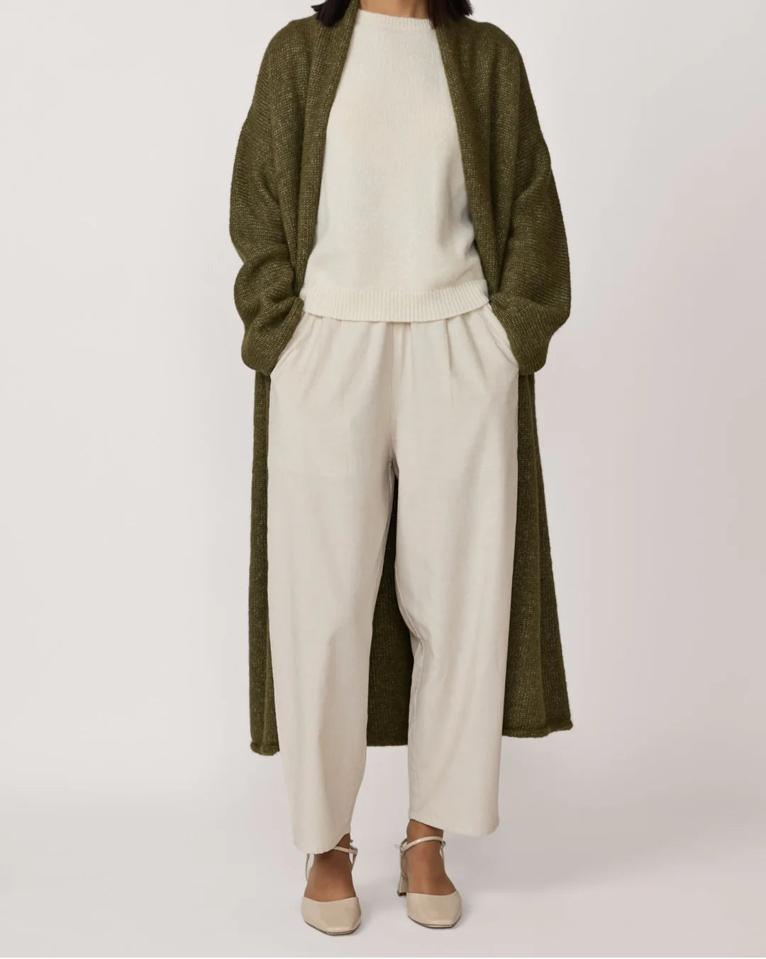 Barrel Leg Pant in Ivory Cord