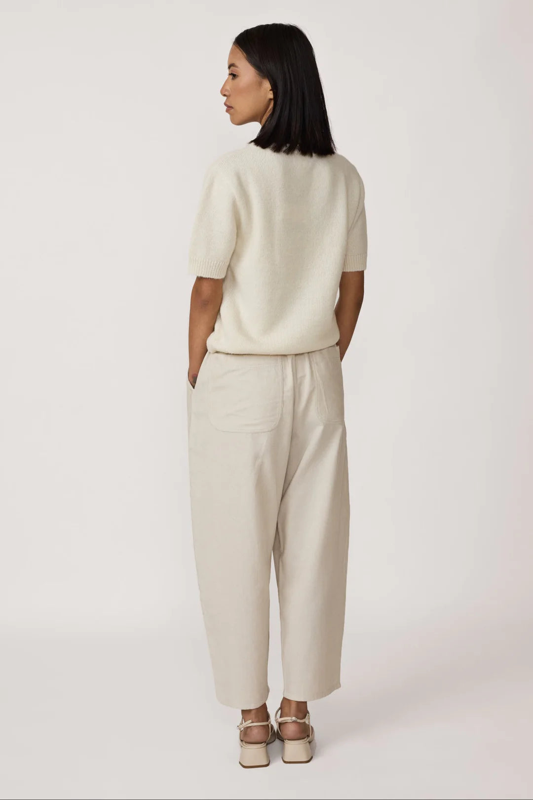 Barrel Leg Pant in Ivory Cord