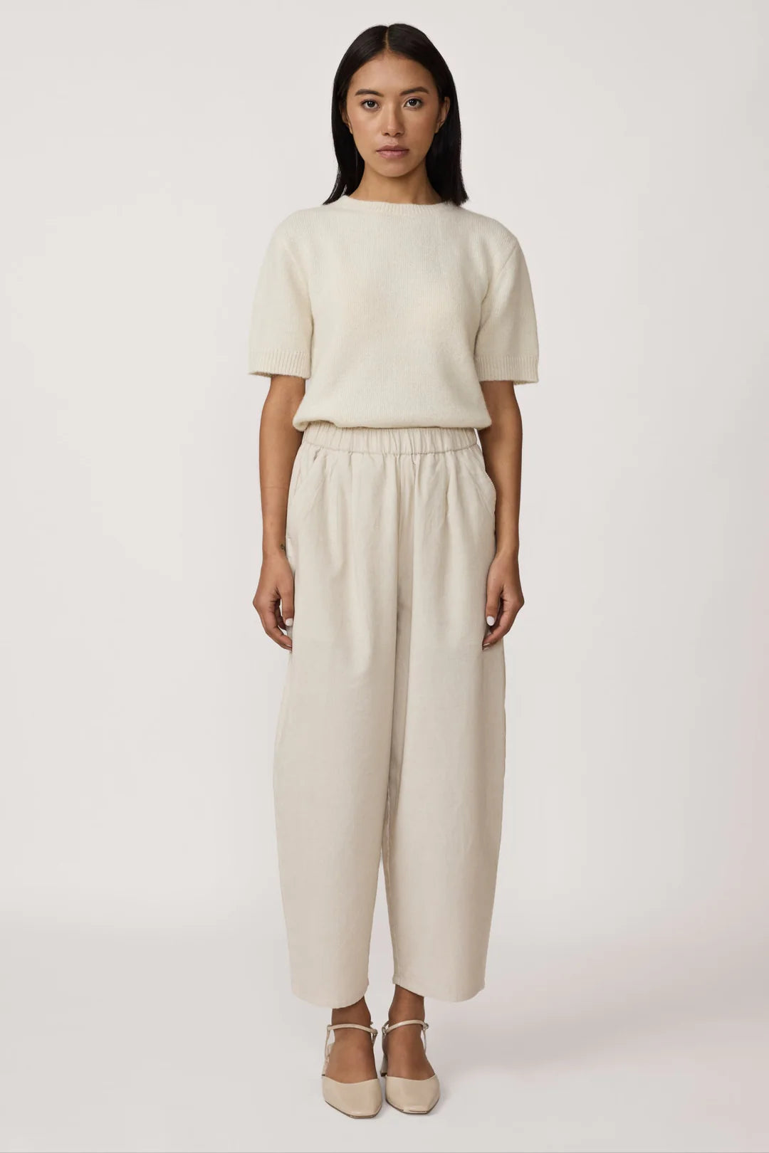 Barrel Leg Pant in Ivory Cord