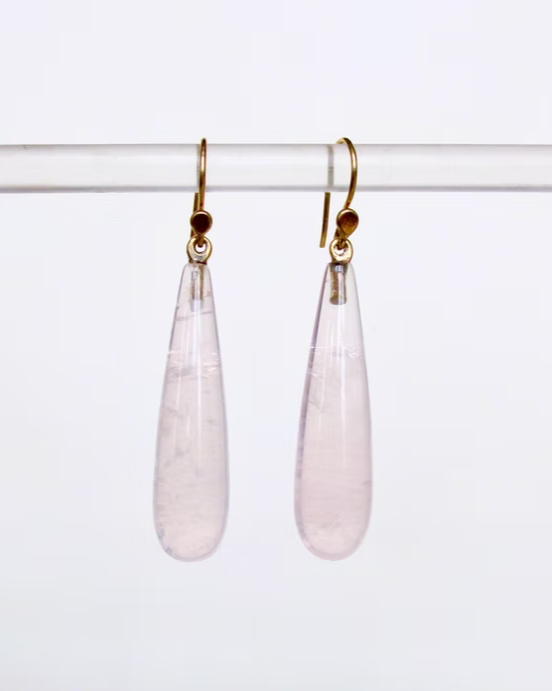 Rose Quartz and Gold Long Drops