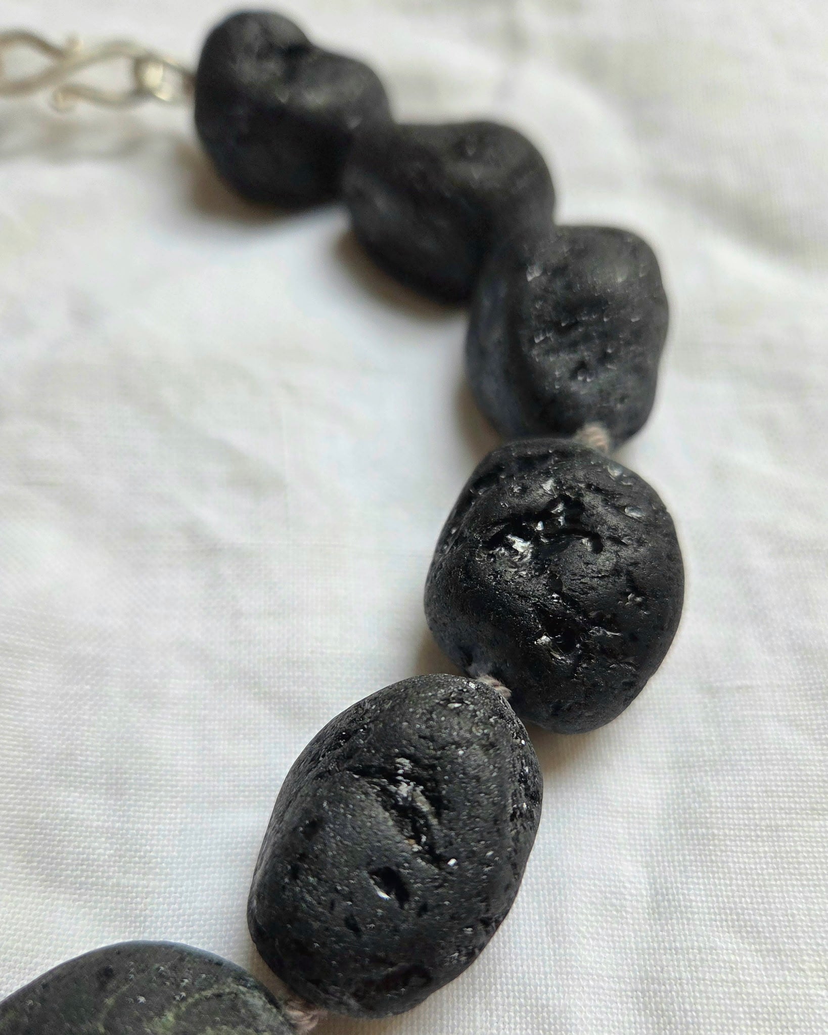 "Terrain VI” Black Tourmaline, Sterling Silver and Silk Necklace