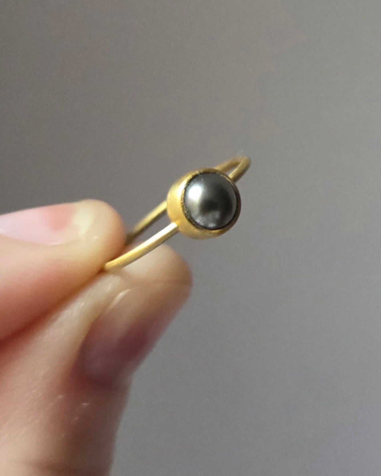 "Lunar VIII" Gold and Tahitian Keshi Pearl Ring