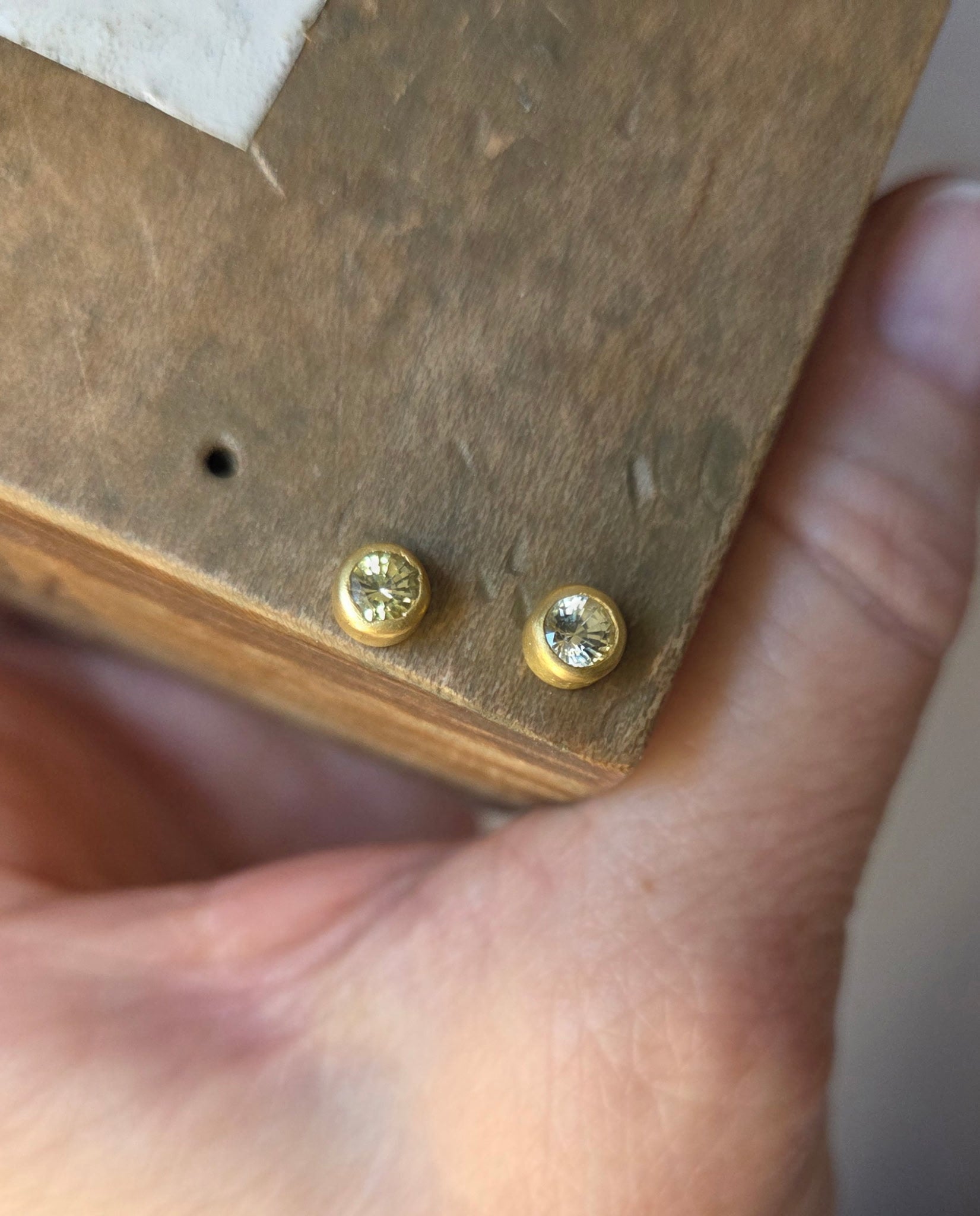 “Silver Bullet VIII” Gold and Fancy Yellow Sapphire Studs