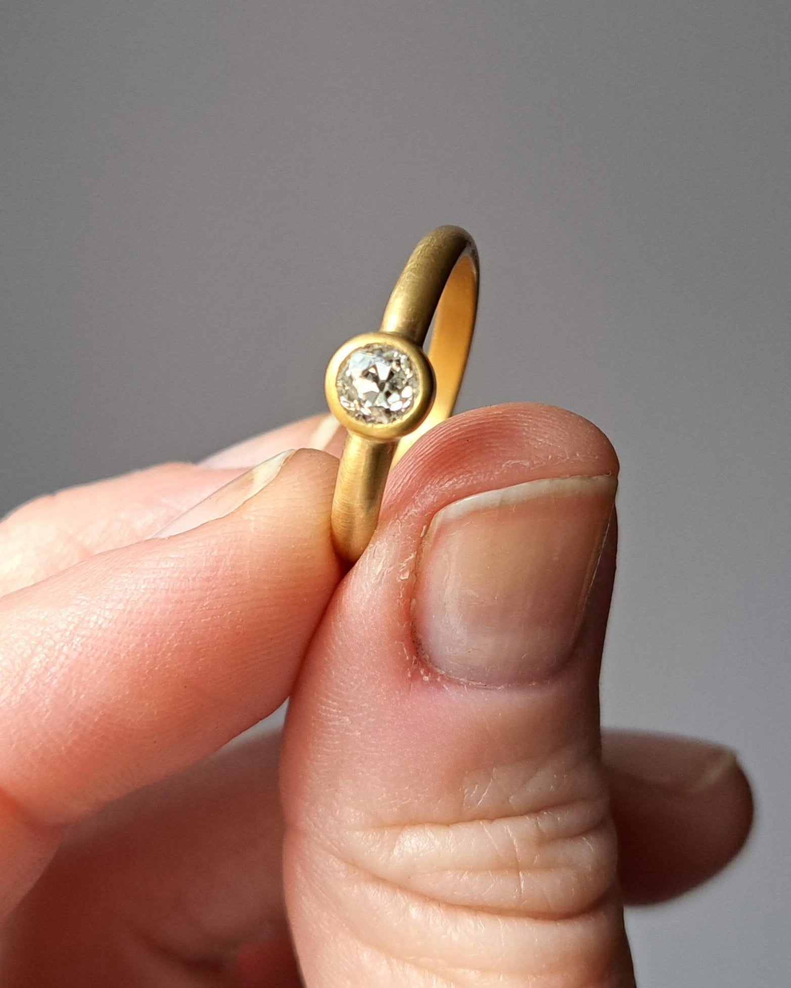 "Dis Oui V" Gold & Old European Cut Diamond Ring