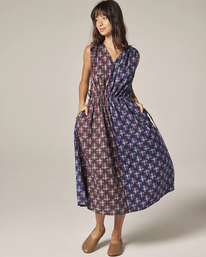 Contrast V-Neck Dress in Plaid