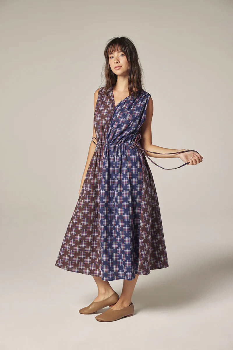 Contrast V-Neck Dress in Plaid