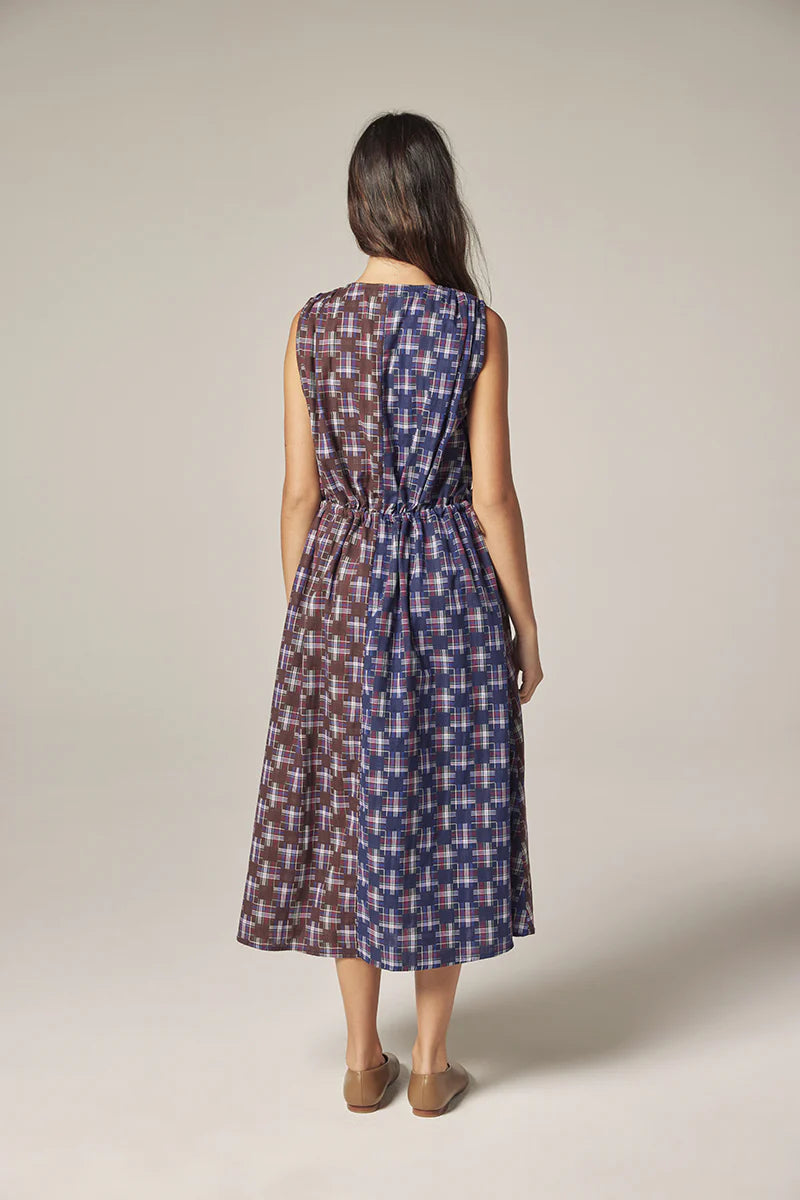 Contrast V-Neck Dress in Plaid