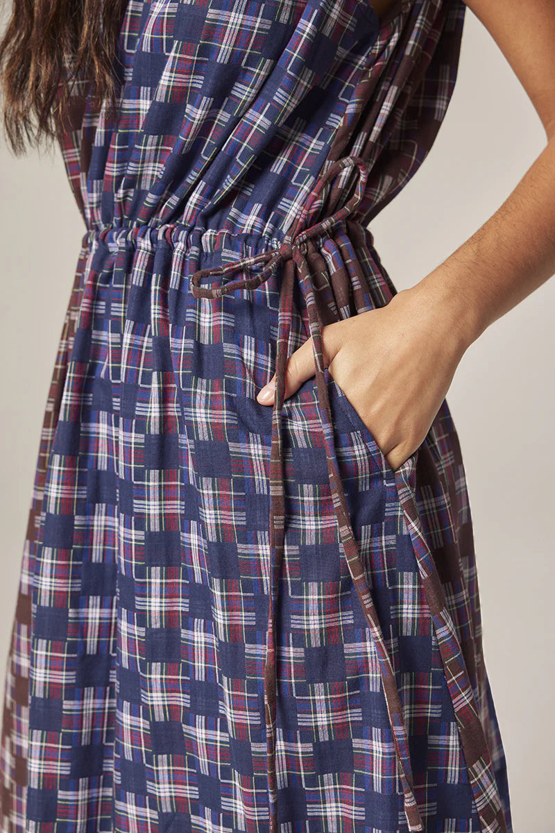 Contrast V-Neck Dress in Plaid