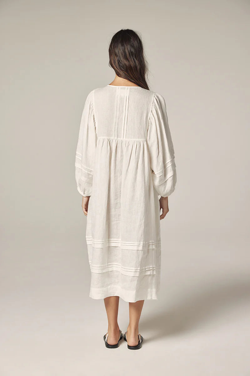 Laced Linen Dress in White