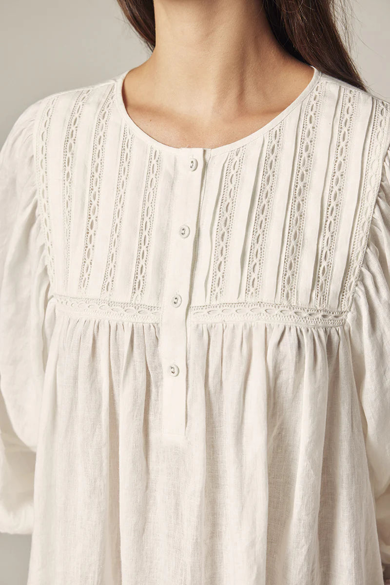 Laced Linen Dress in White