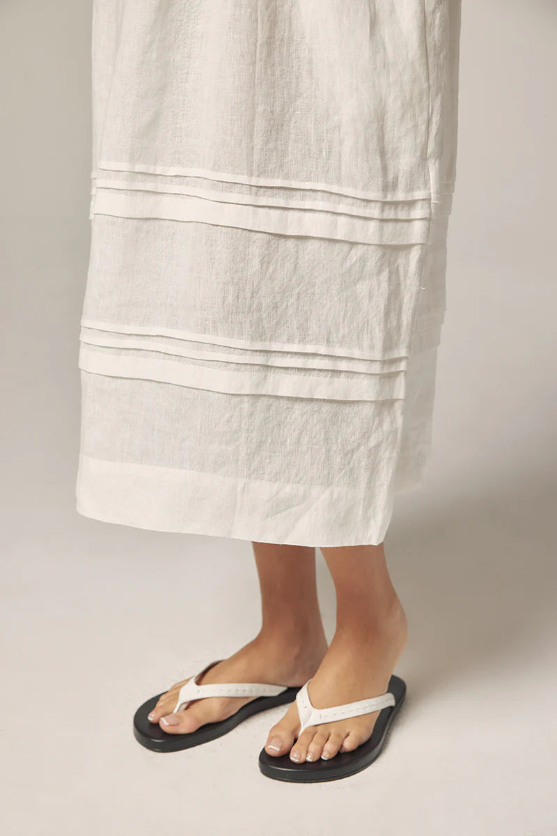 Laced Linen Dress in White