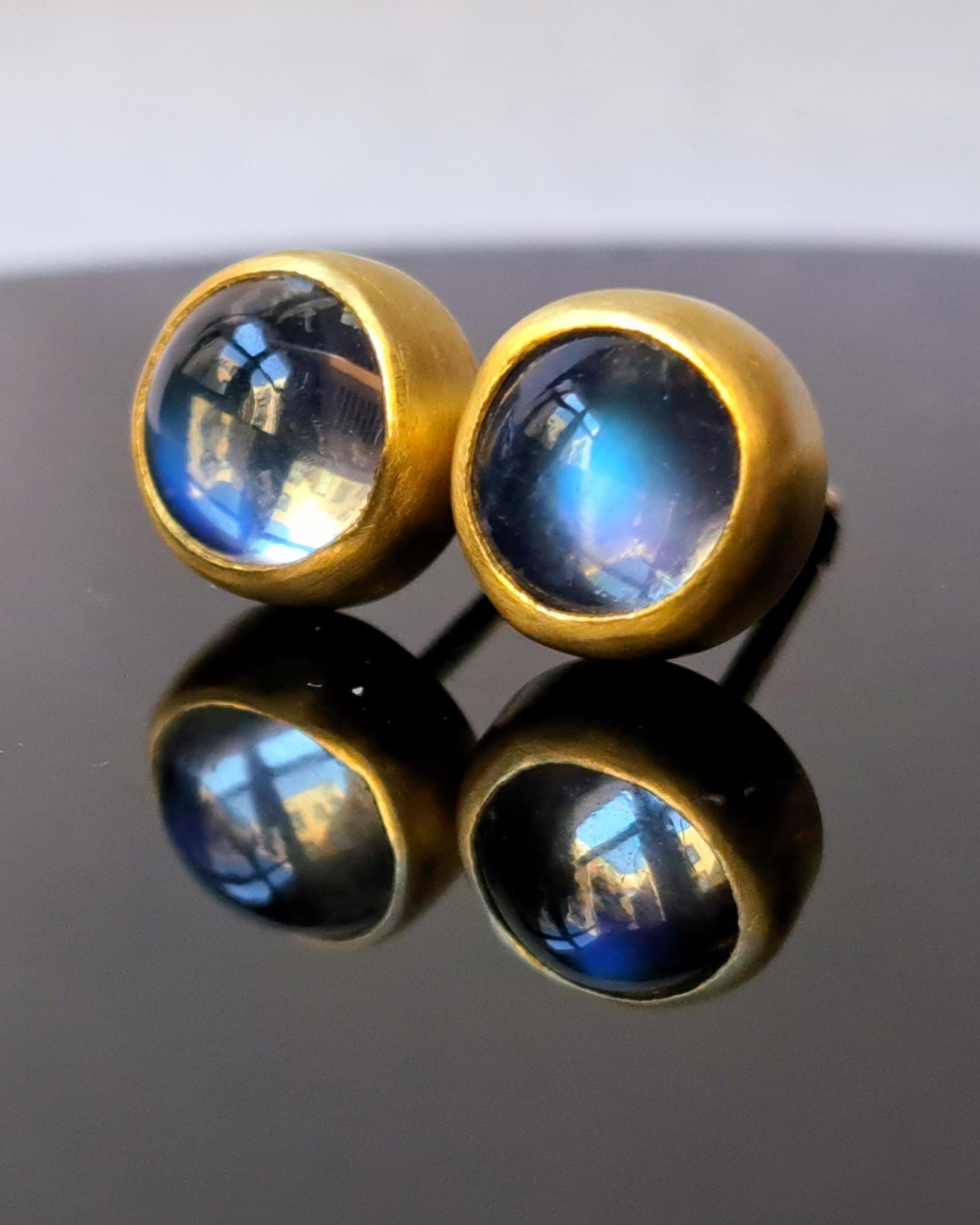 "Spain IX" Gold and Royal Blue Moonstone Studs