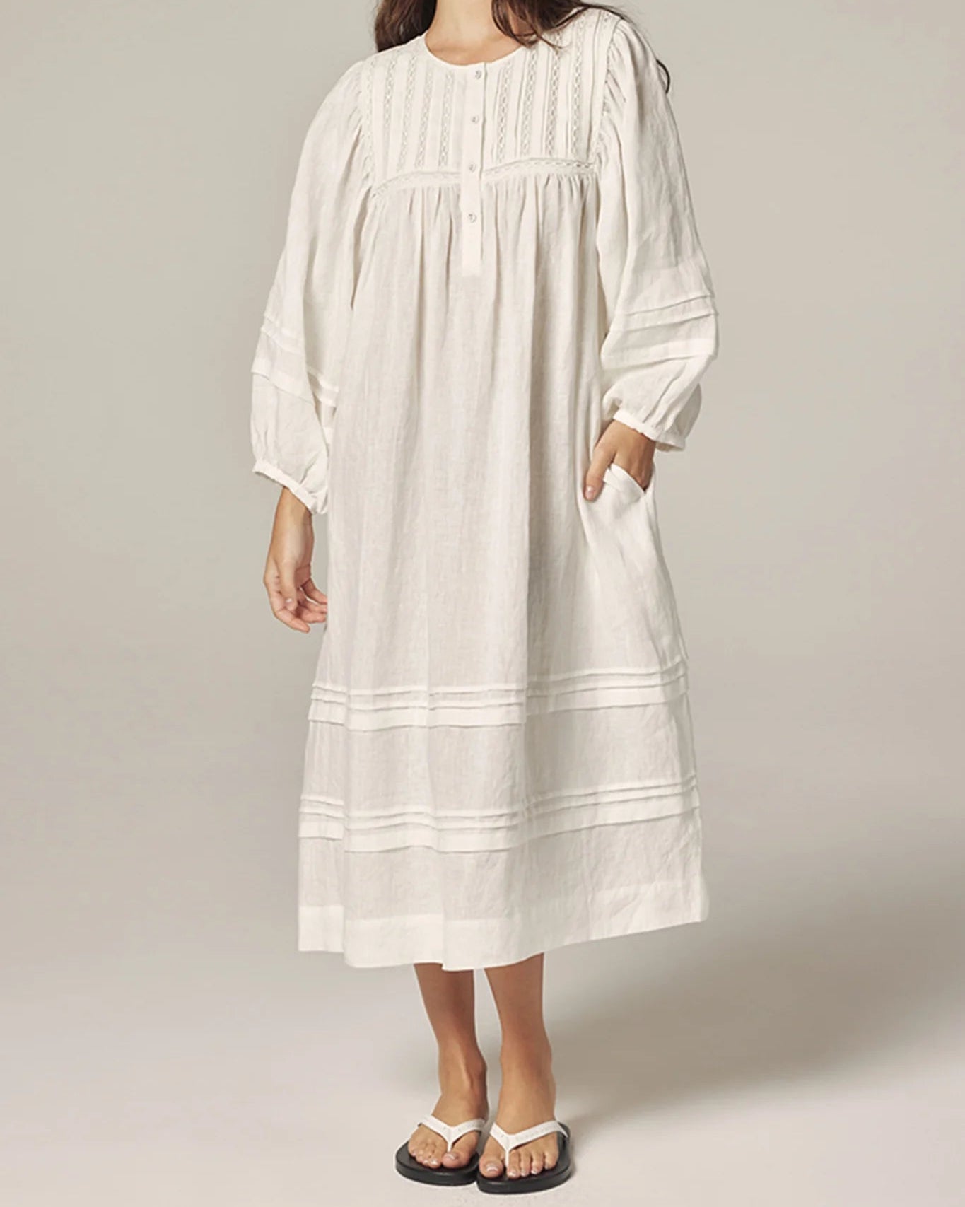 Laced Linen Dress in White