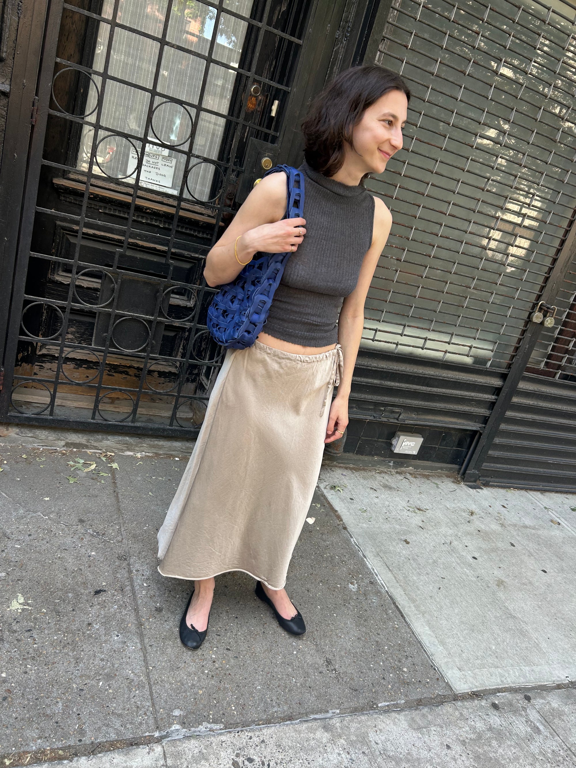 Bias-Cut Midi Skirt in Shadow Silk