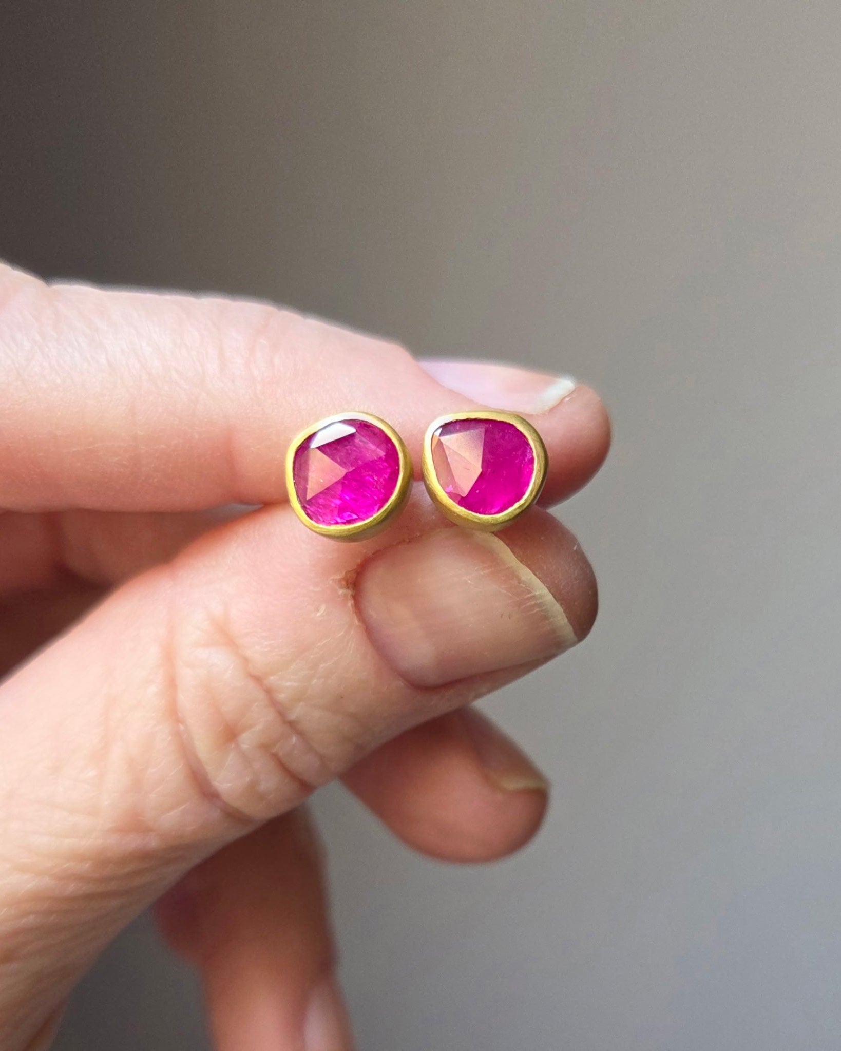 “Ruby Neat Too” Gold and Ruby Studs