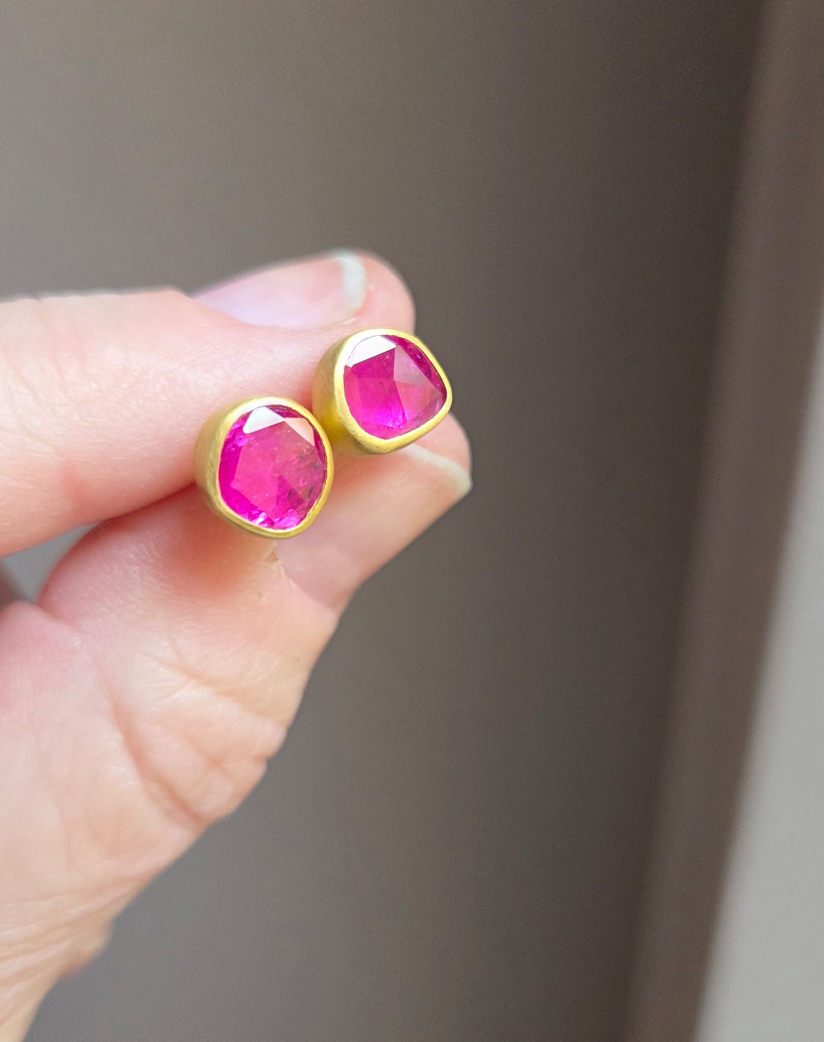 “Ruby Neat Too” Gold and Ruby Studs