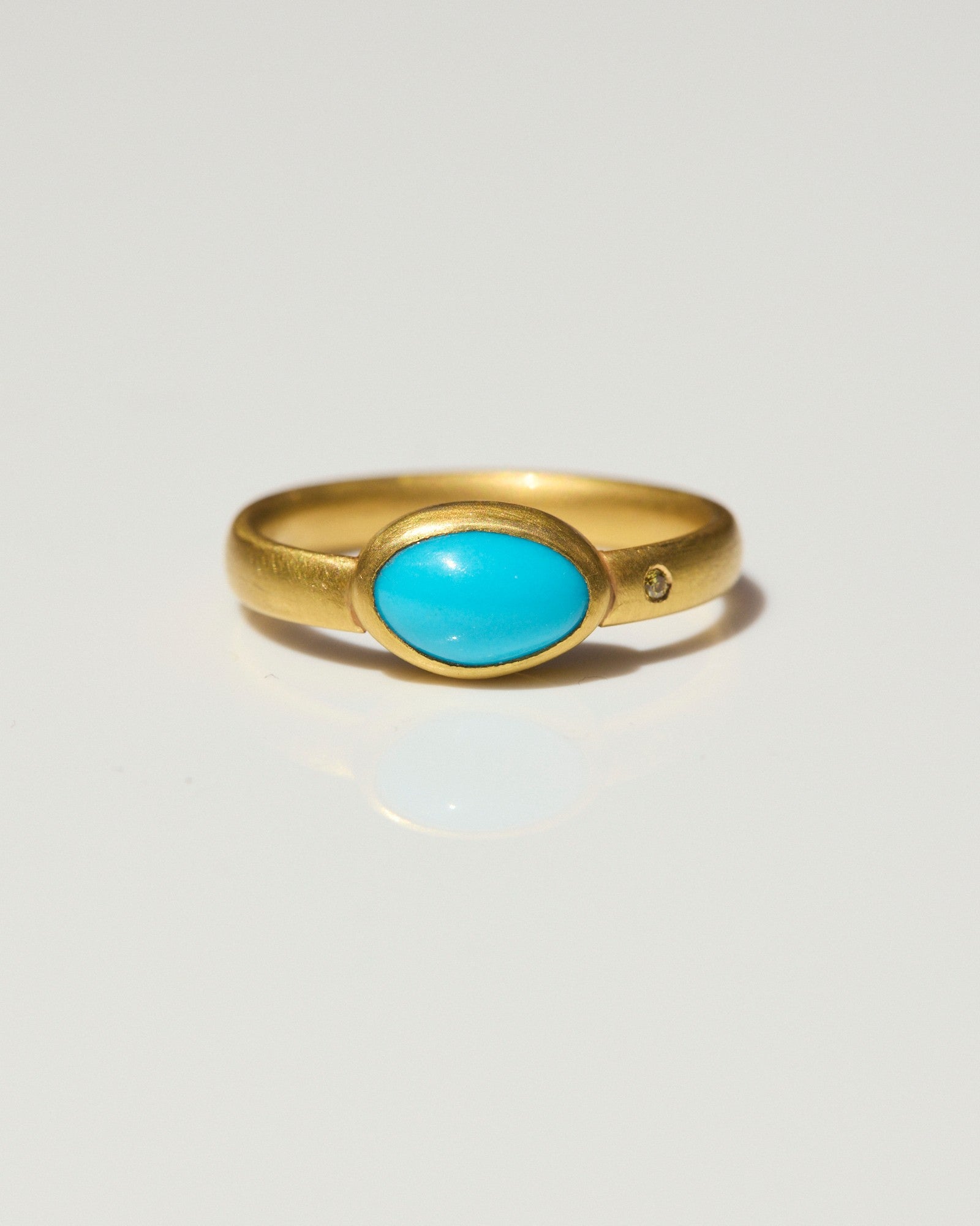 "Oval in the Sky with Diamond Too" Gold, Turquoise and Yellow Diamond Ring