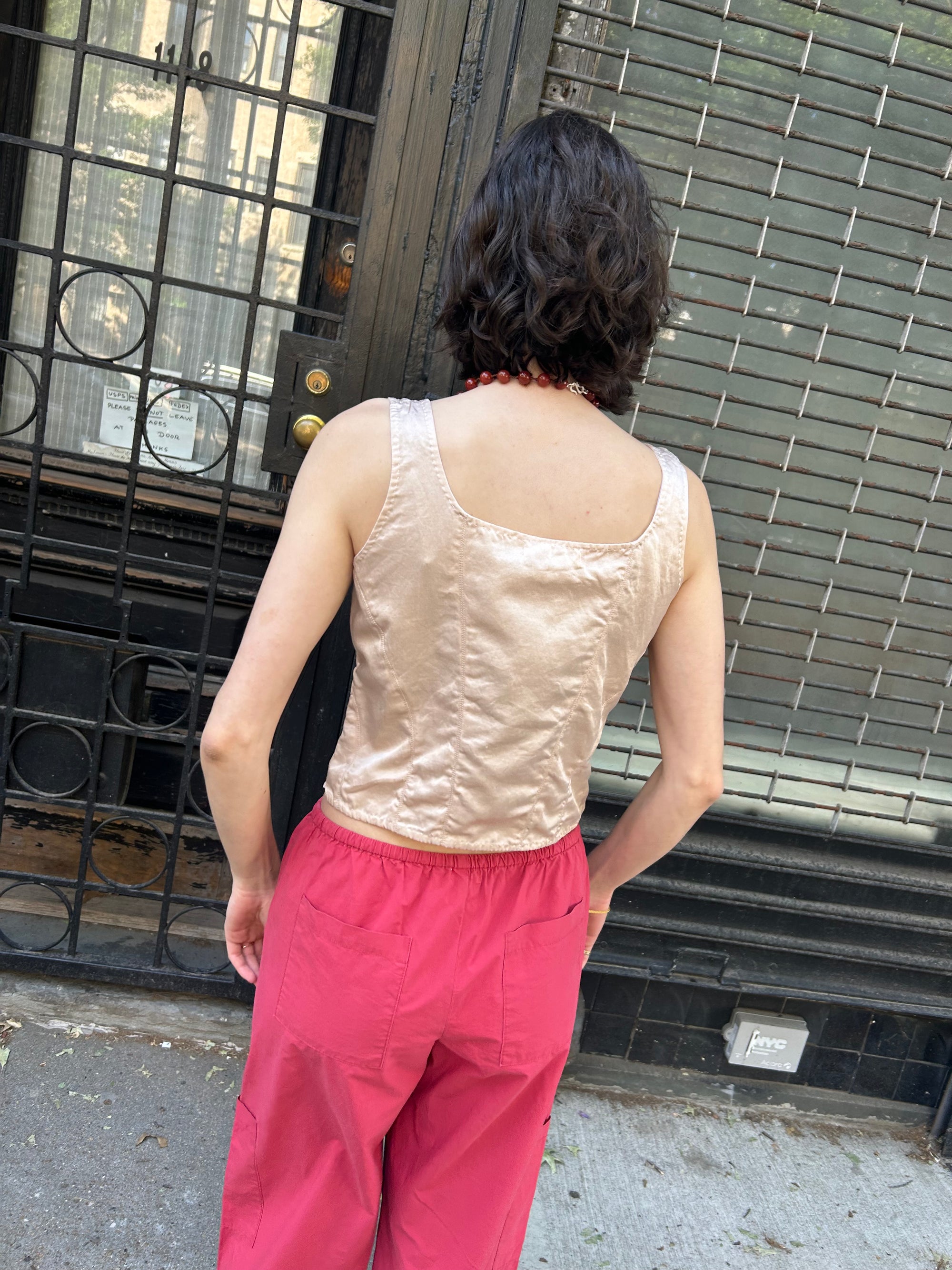 Corset Top in Silver Peony Silk