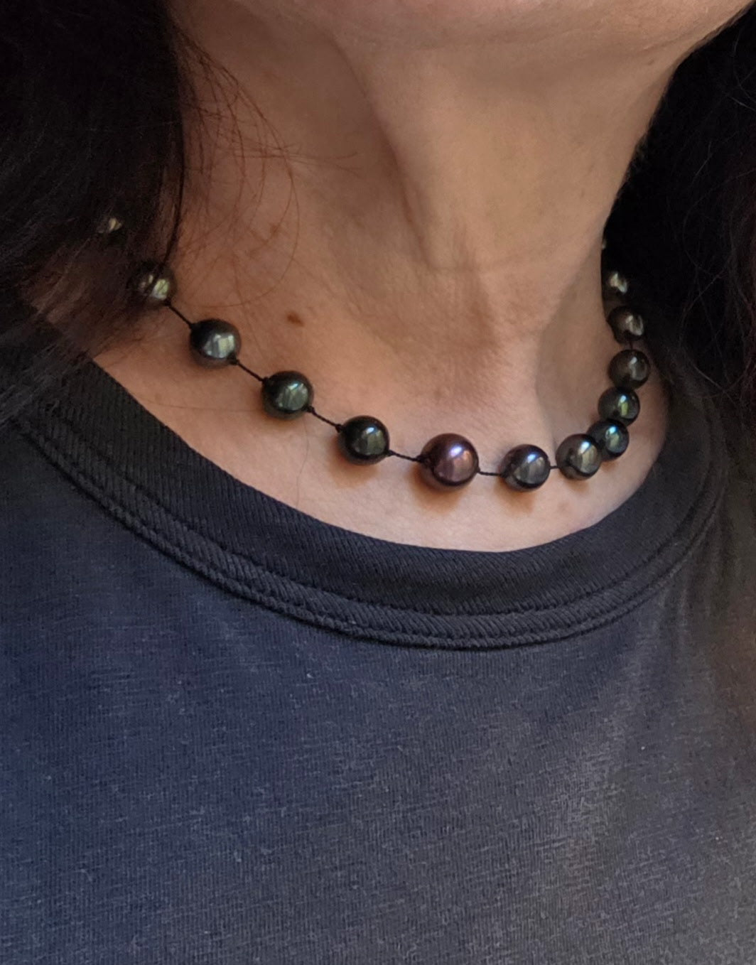"Kurago-Tamago V" Silver, Tahitian and Akoya Pearl Necklace