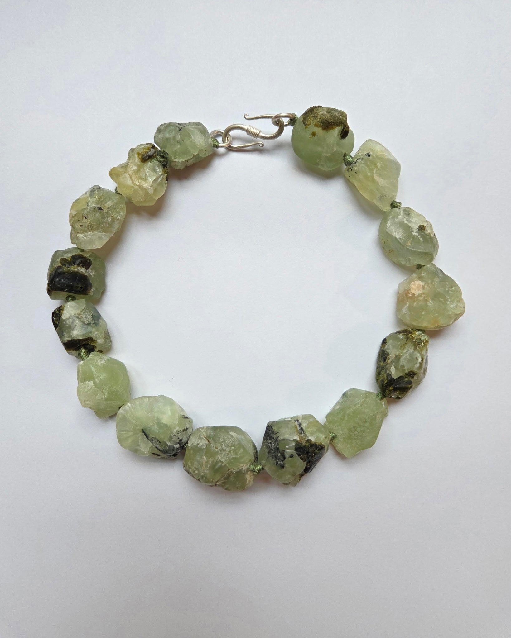 “Bedrock” Serpentine, Sterling Silver and Silk Necklace