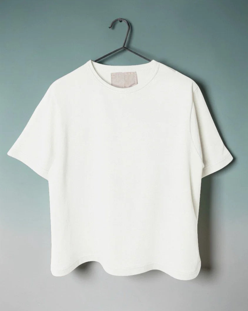 Cotton Crepe Short Sleeve Top in White