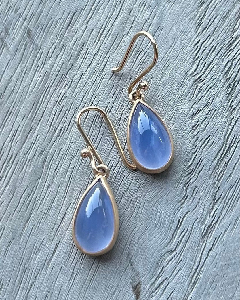 Namibia Blue Chalcedony and Gold Teardrop Earrings