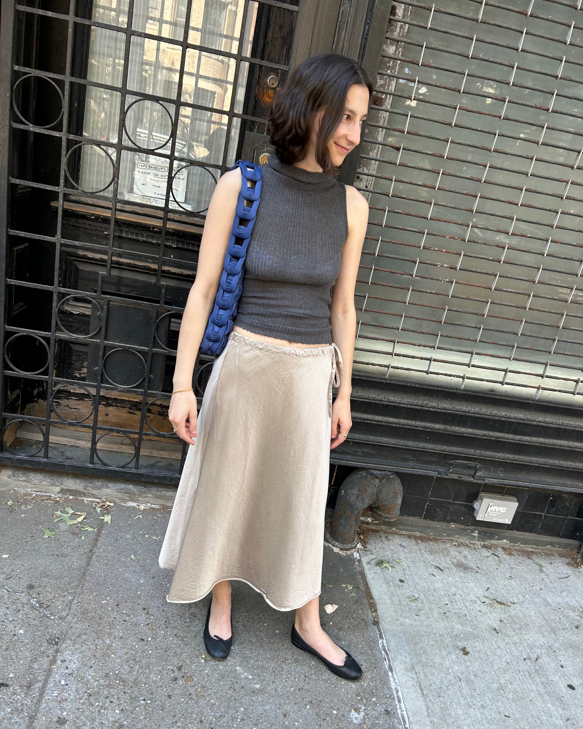 Bias-Cut Midi Skirt in Shadow Silk