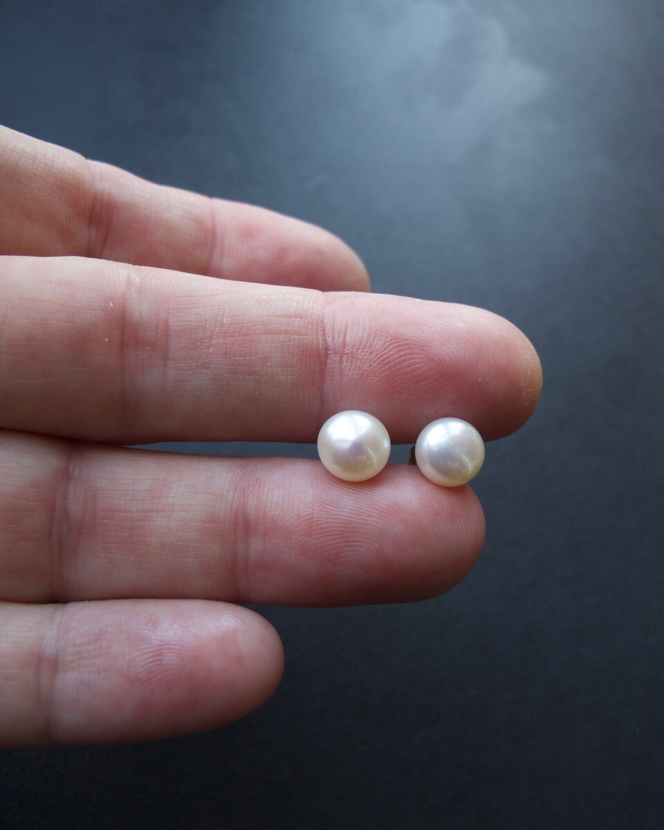 White Pearl and Gold Button Studs