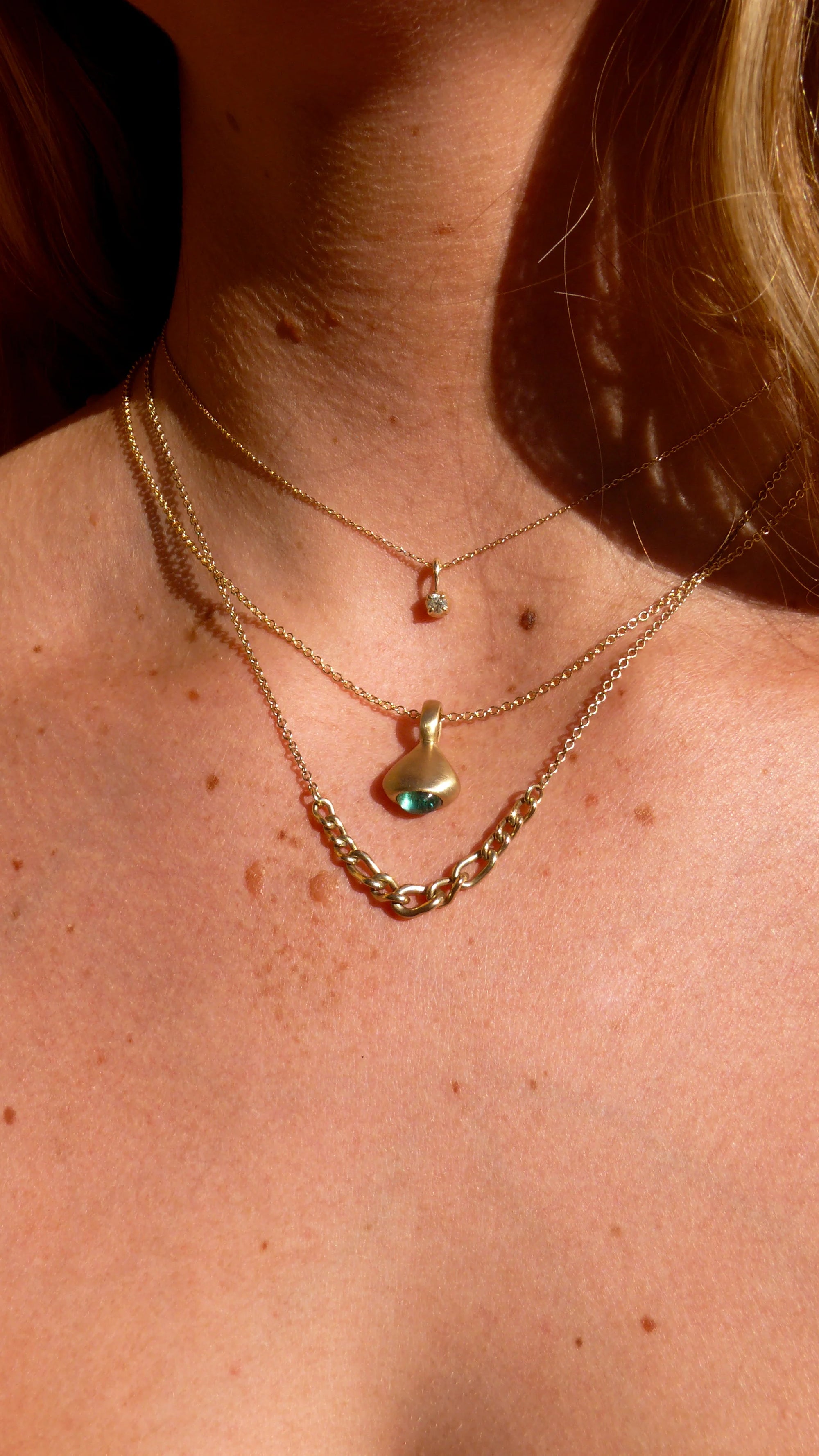Pendulum Charm No.3 in 10k Gold and Teal Tourmaline
