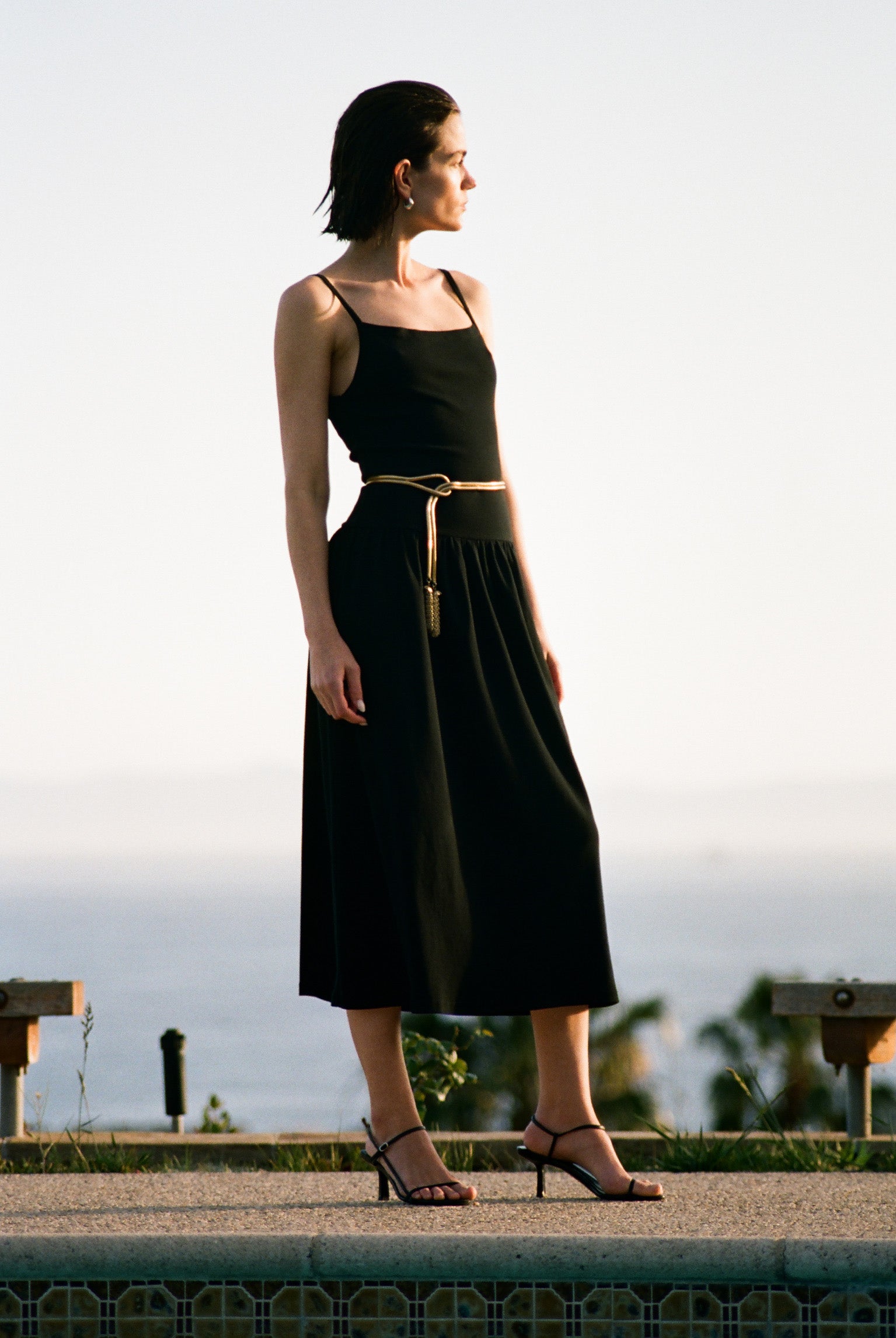 LaPointe Dropwaist Midi Dress in Black