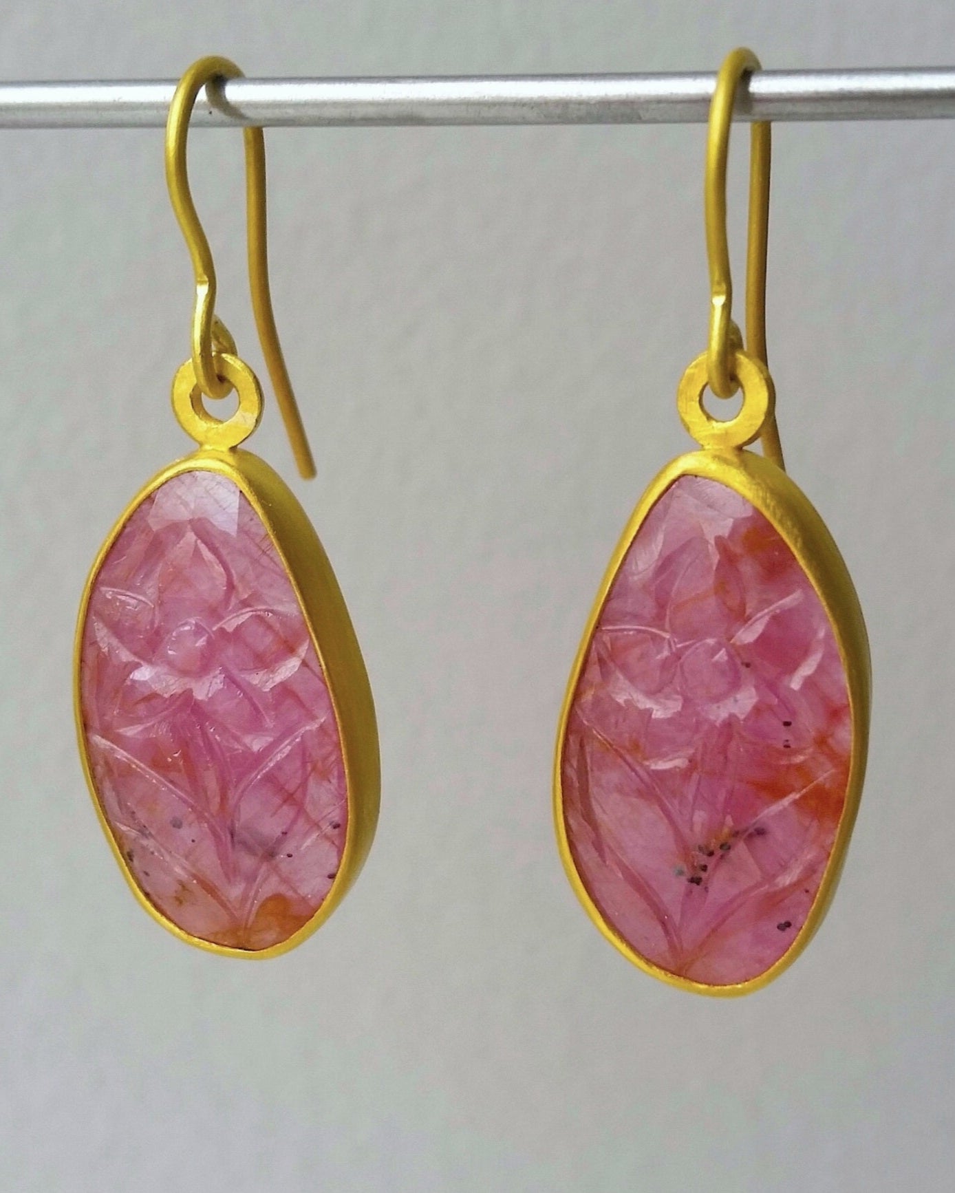 "Cathedral" Gold and Carved Sapphire Earrings
